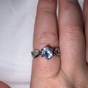 1ct Simulated Aquamarine and Diamond Sterling Silver engagement ring
